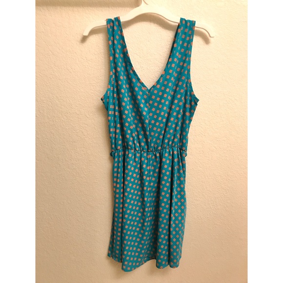 Sleeveless, Teal & Peach, Square Patterned Dress with Detachable Belt - Size S - Picture 3 of 7
